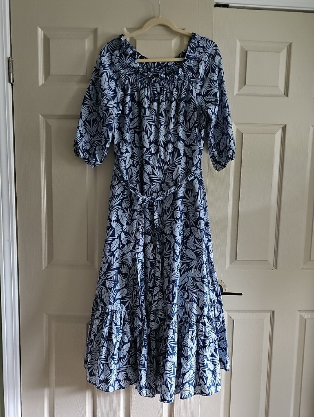 Boden Blue Leaf-Print Off-Shoulder Maxi Dress - Picture 3 of 10